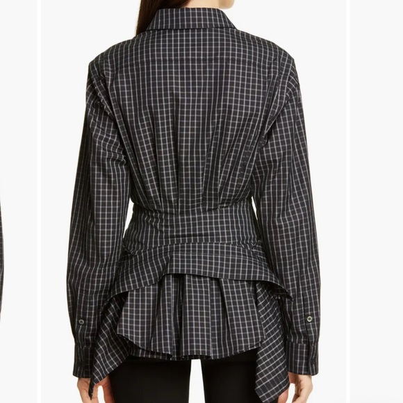 Alexander Wang Layered Checked Tie Front Poplin Shirt- S - Picture 3 of 8